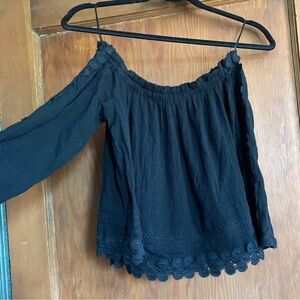 Topshop embroidered black off shoulder top